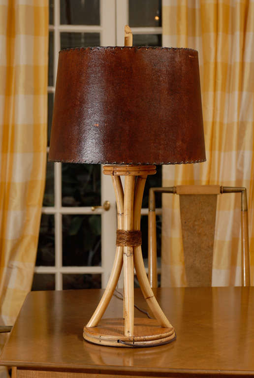 Brass Surviving Pair of Rattan and Rush Lamps in the Style of Paul Frankl, circa 1940
