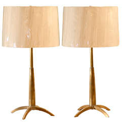 Pair of Stiffel Rocket Base Lamps in Brass