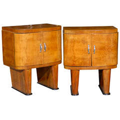 Exquisite Restored Pair Of Art Deco Small Cabinets In Walnut