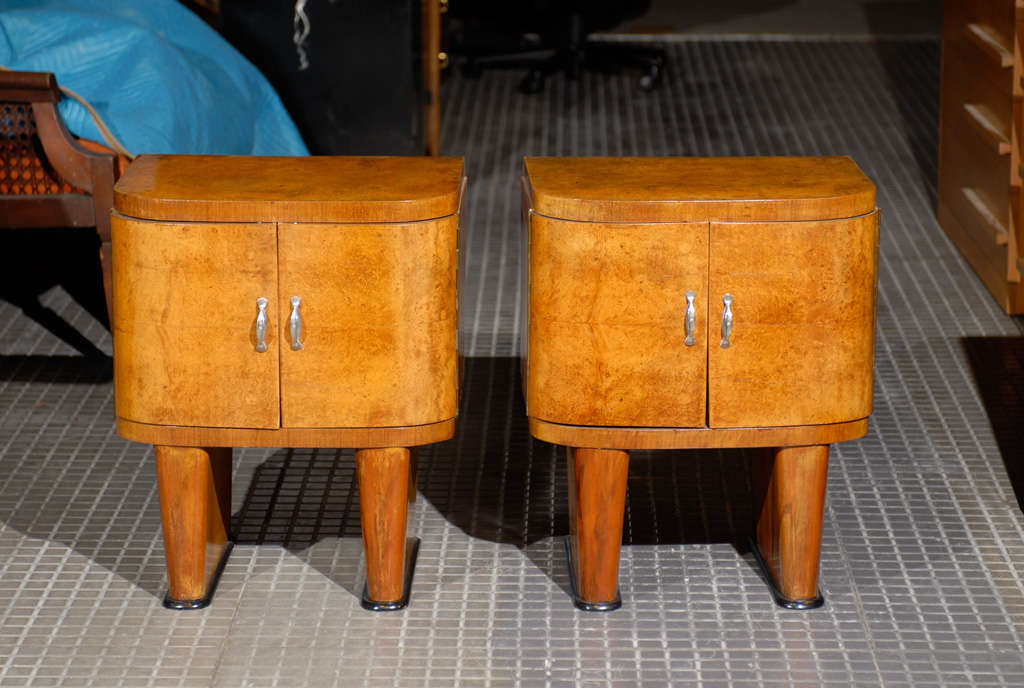 Unknown Exquisite Restored Pair Of Art Deco Small Cabinets In Walnut