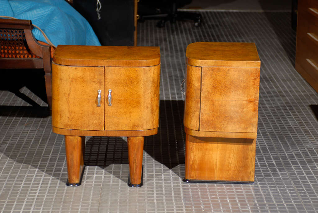 Wood Exquisite Restored Pair Of Art Deco Small Cabinets In Walnut