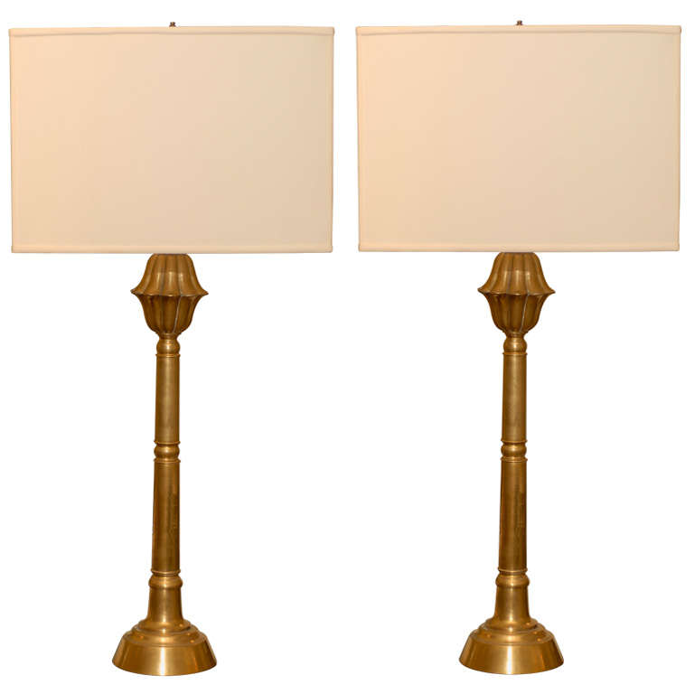 Pair of Art Deco Console Lamps in Brass For Sale