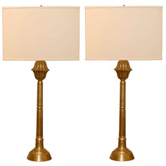 Vintage Pair of Art Deco Console Lamps in Brass