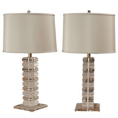 Georgeous Pair of Stacked Lucite Lamps in the Style of Karl Springer