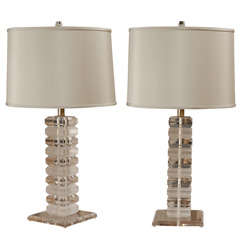 Georgeous Pair of Stacked Lucite Lamps in the Style of Karl Springer 9