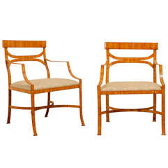 Pair of Wrought Iron Maitland Smith Faux Biedermeier Arm Chairs