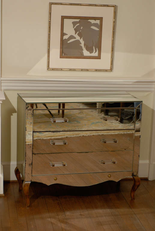 Mirrored Art Deco Three Drawer Chest with Brass Accents at 1stdibs