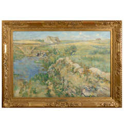Large French Oil on Canvas Painting "Le Ponds" Signed Raphael Lewisohn ca. 1907 Large French Oil on Canvas Painting "Le Ponds" Signed Raphael Lewisohn ca. 1907