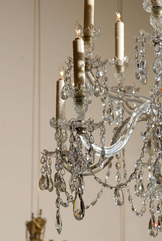 19th Century English Waterford 12 Light Crystal Arm Chandelier 1