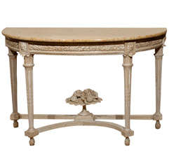 Louis XVI Style Demi-lune Painted Console Table with Marble Top