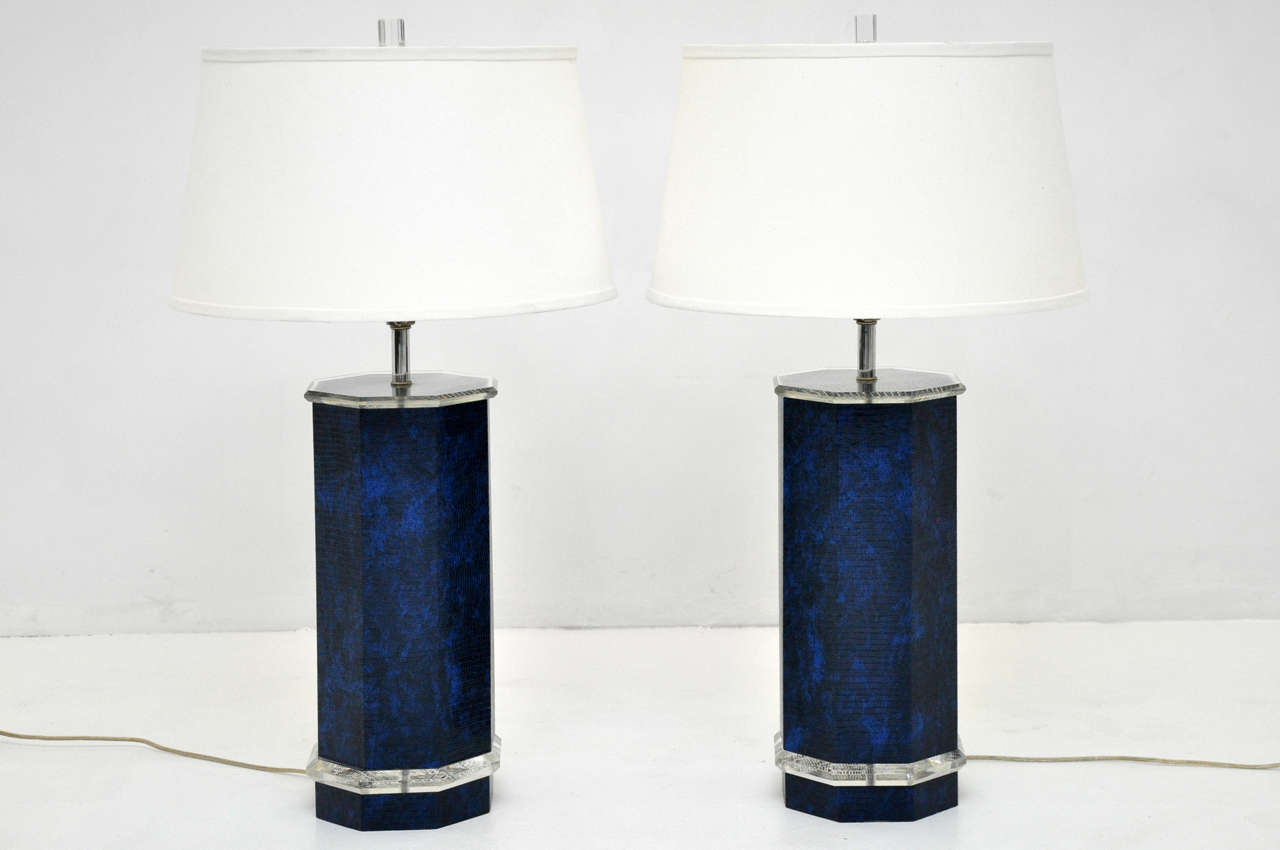 Lucite and Snakeskin lamps
