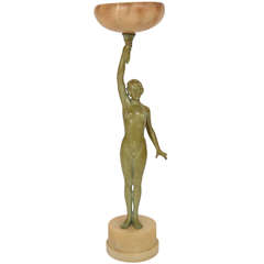 1930's Spelter And Alabaster Lamp