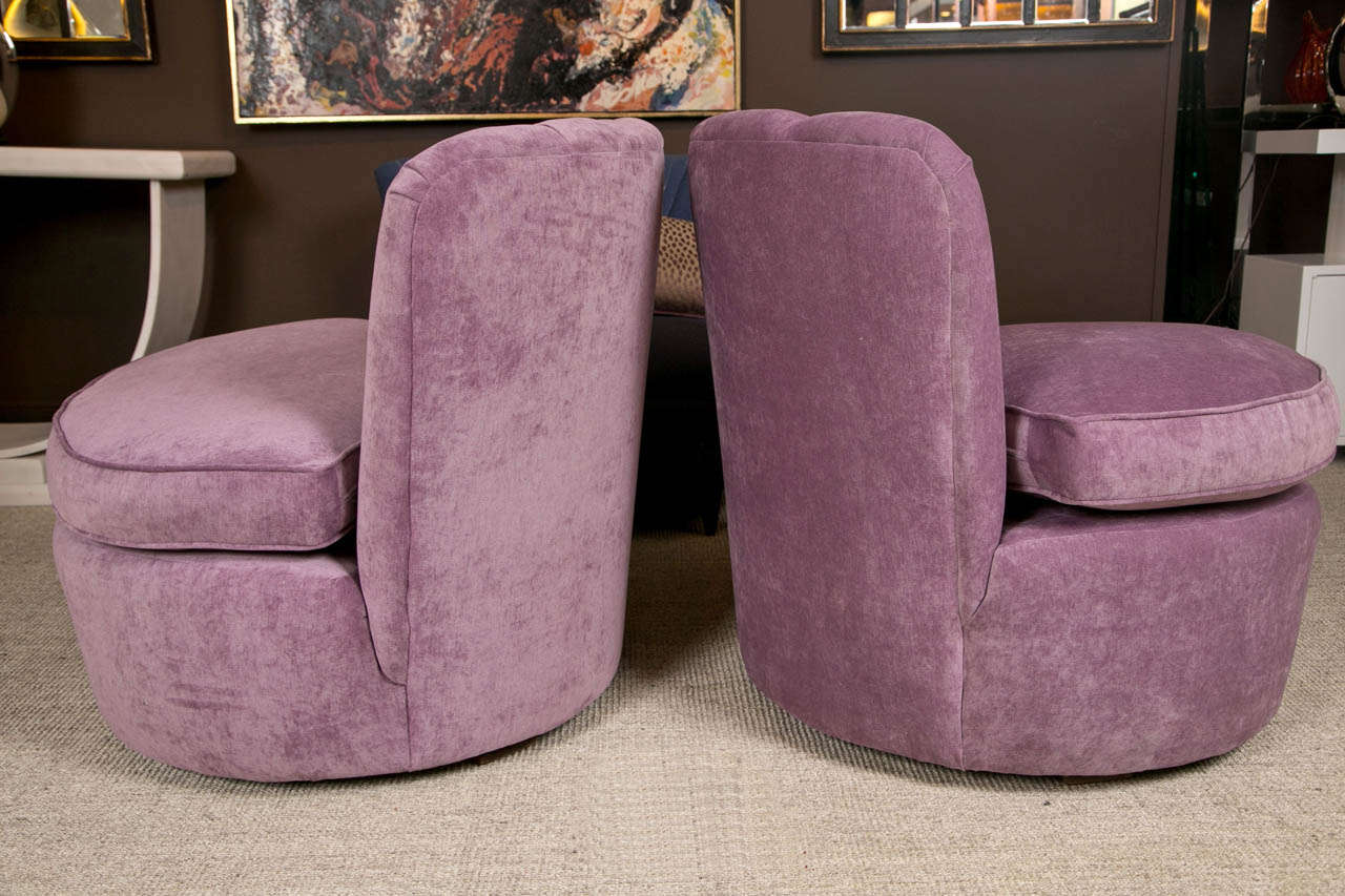 Pair of 1940's Swivel Lounge Chairs Upholstered in Purple Velvet 3