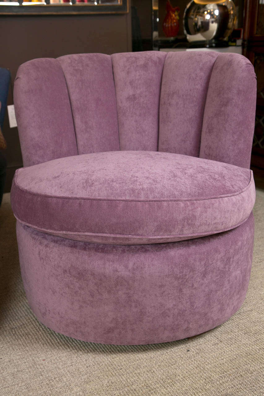 Pair of 1940's Swivel Lounge Chairs Upholstered in Purple Velvet In Excellent Condition In Stamford, CT