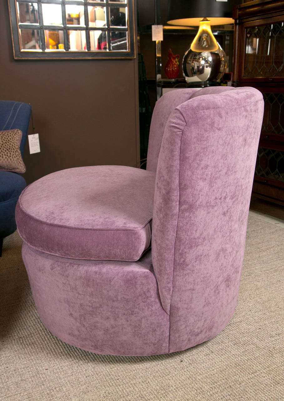 Mid-20th Century Pair of 1940's Swivel Lounge Chairs Upholstered in Purple Velvet