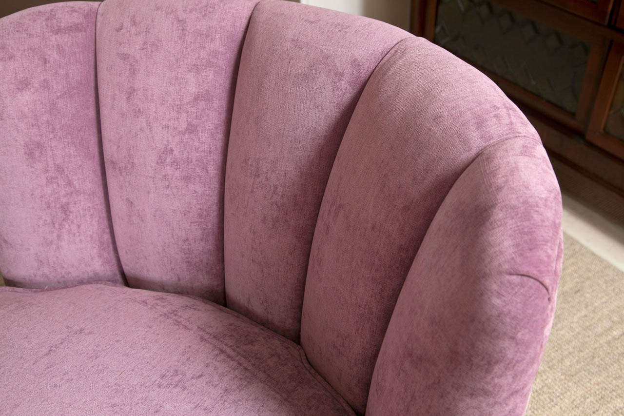 Pair of 1940's Swivel Lounge Chairs Upholstered in Purple Velvet 1