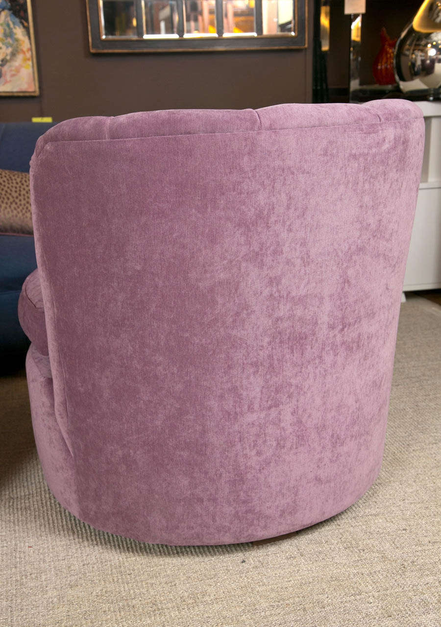 Pair of 1940's Swivel Lounge Chairs Upholstered in Purple Velvet 2