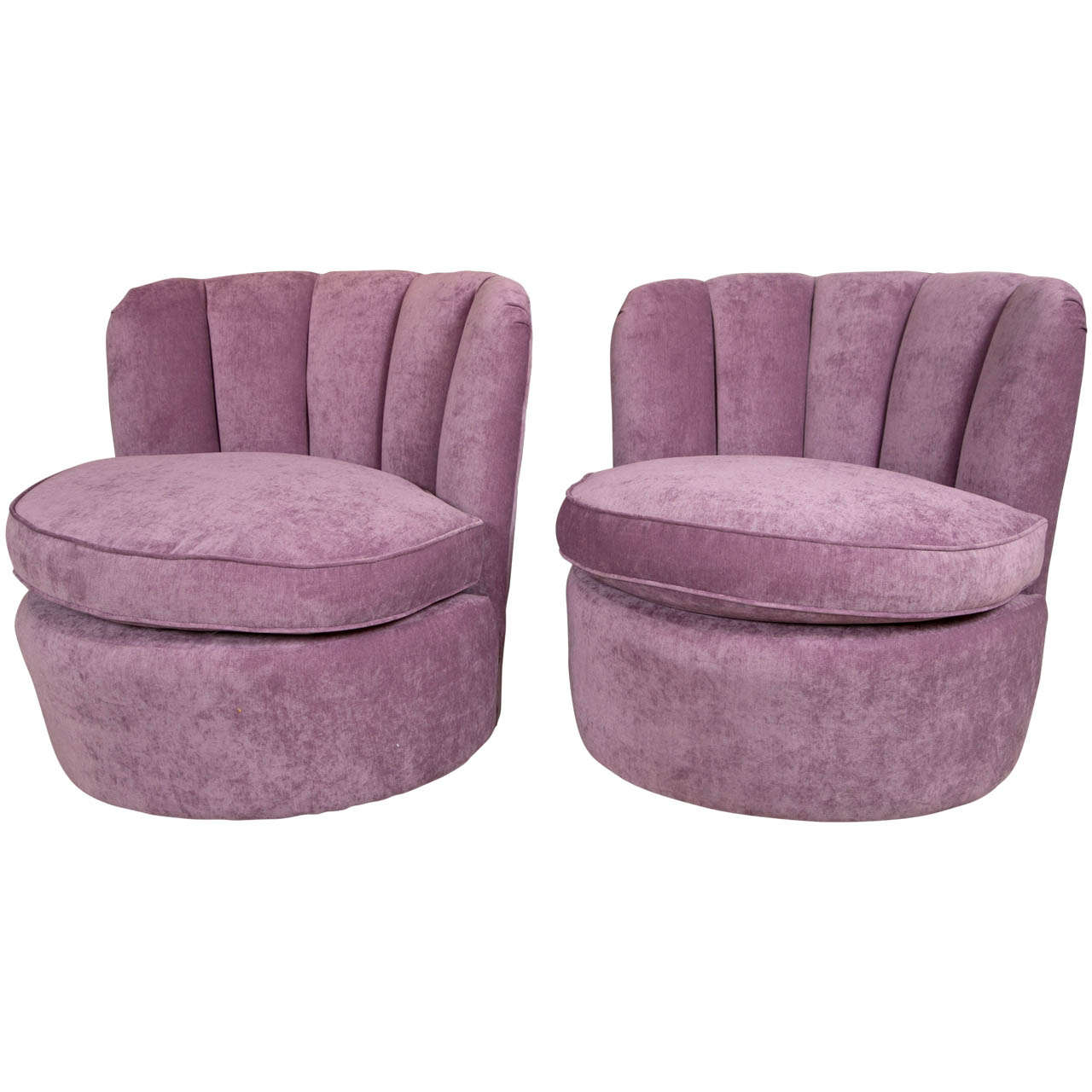 Pair of 1940's Swivel Lounge Chairs Upholstered in Purple Velvet