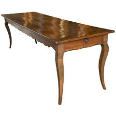 19th c Antique French Farm Table with Scalloped Apron