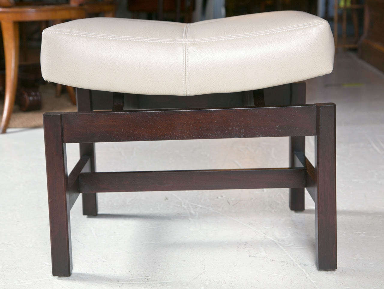 Jens Risom (attributed) Bench With Floating Saddle Seat. Newly refinished base and new top stitched cushion