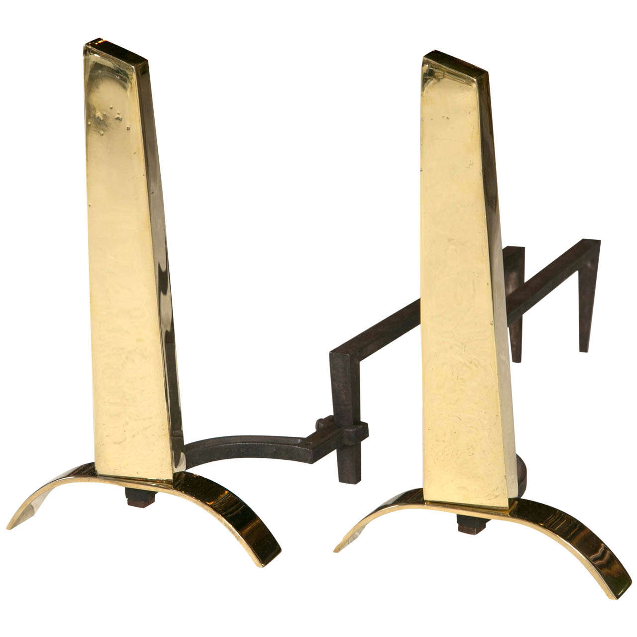 Mid Century Brass Andirons in the Manner of Deskey