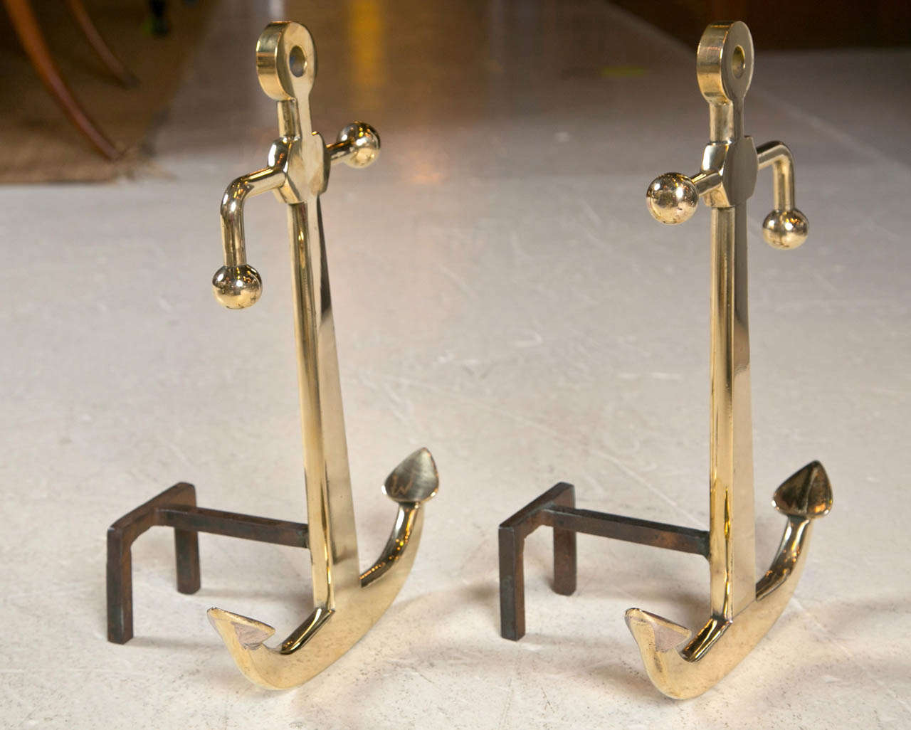 Modernist Anchor Andirons, Manner of Maison Charles In Excellent Condition In Stamford, CT