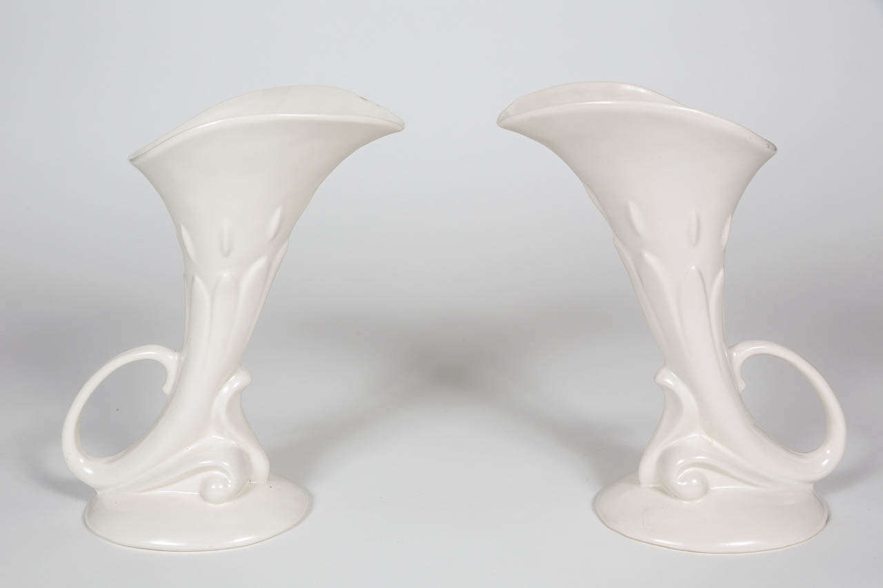 Pair of Catalina cream pottery vases from the 1930s.