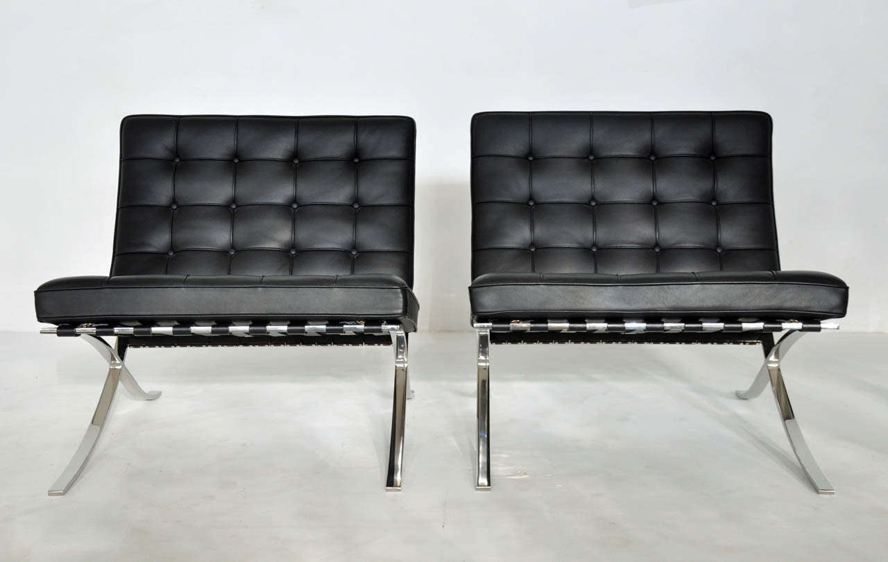 Ludwig Mies van der Rohe Barcelona chairs. Manufactured by Knoll, with labels. 