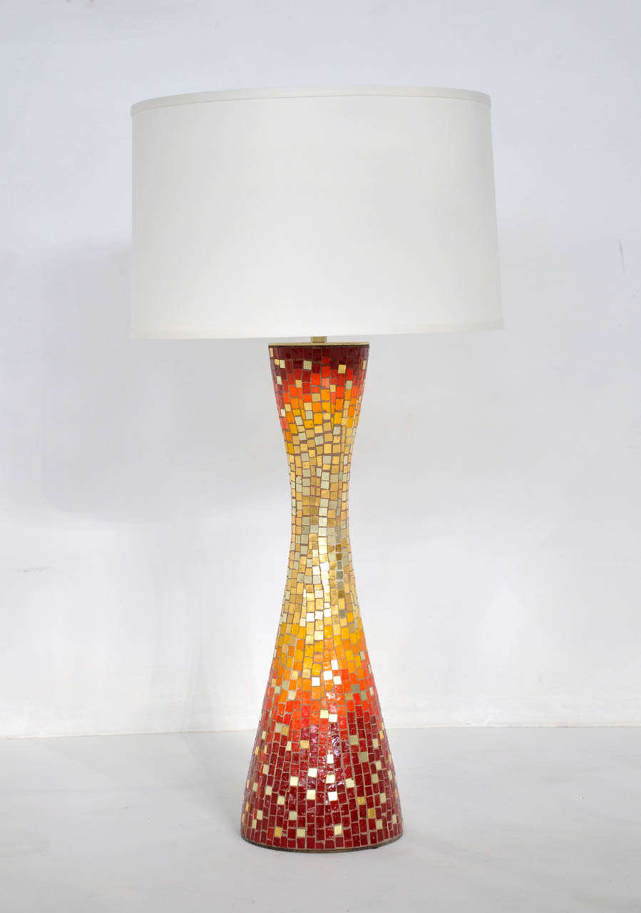 Monumental glass tile lamp by Vladimir Kagan. Vibrant mosaic with brass fitting and new shade.