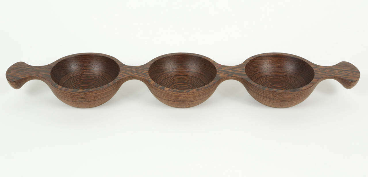 Danish Rare Wenge Triple Hors D'oeuvres Bowl From Denmark For Sale