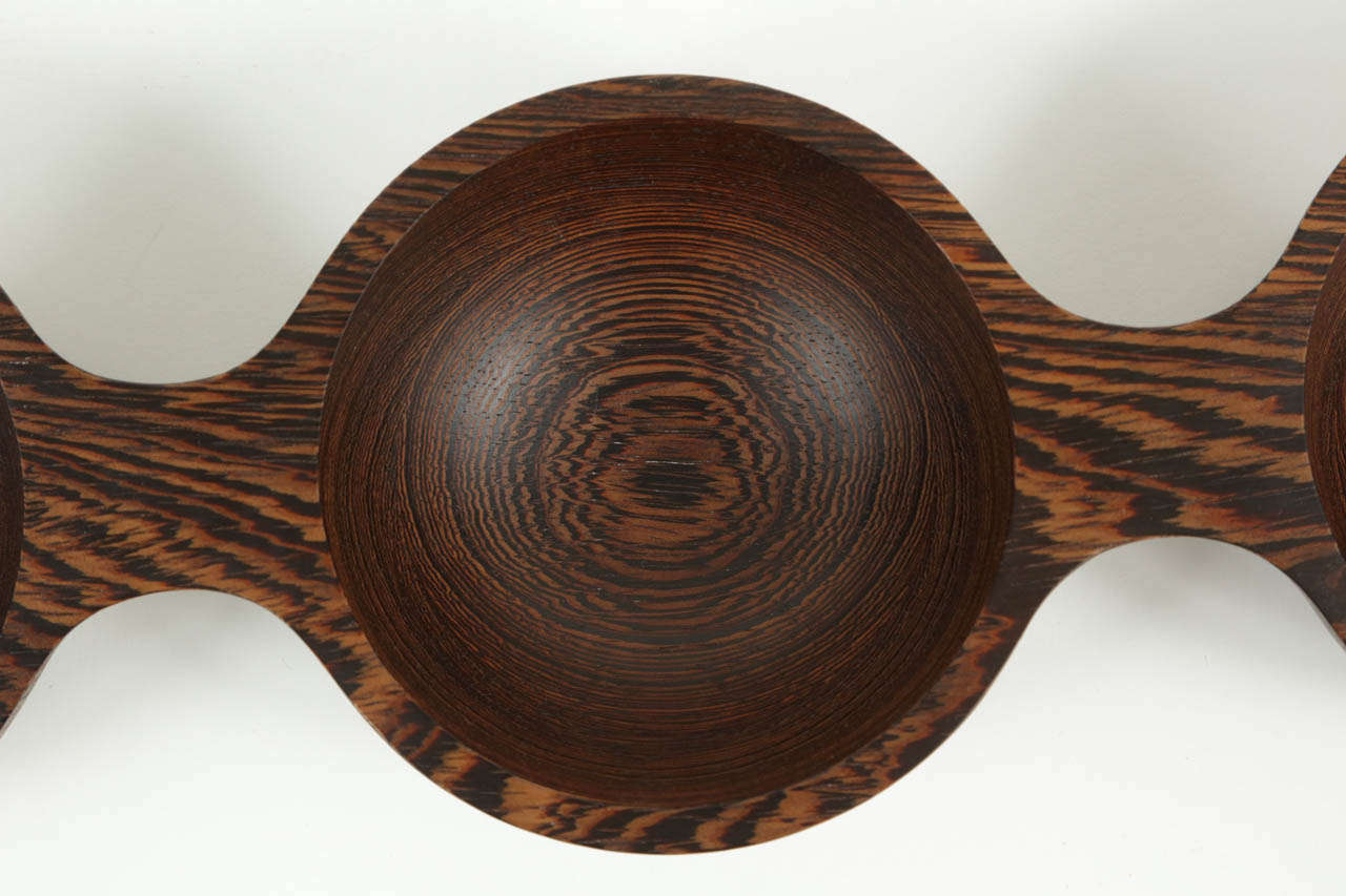 Mid-20th Century Rare Wenge Triple Hors D'oeuvres Bowl From Denmark For Sale