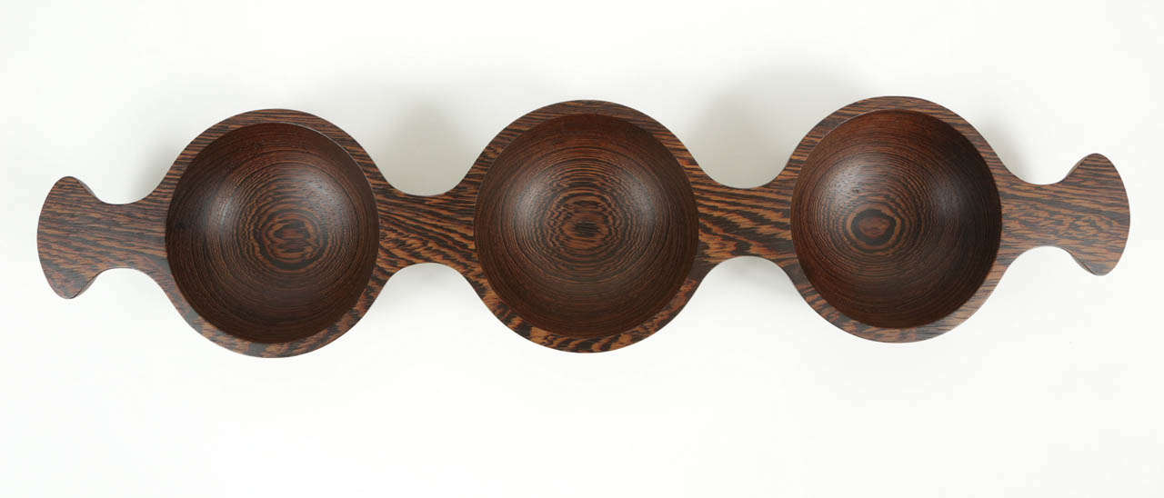 Rare Wenge Triple Hors D'oeuvres Bowl From Denmark For Sale 1