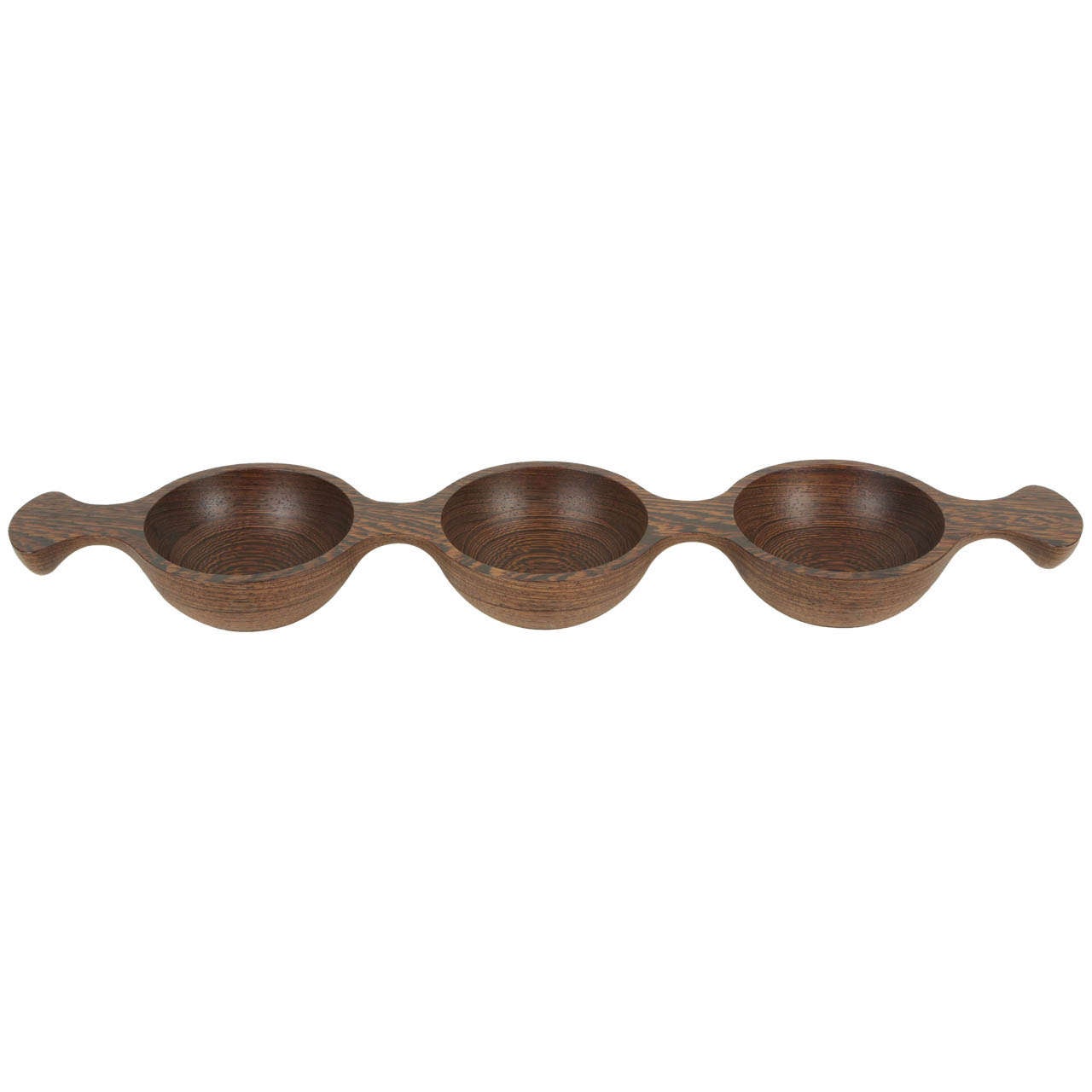 Rare Wenge Triple Hors D'oeuvres Bowl From Denmark For Sale