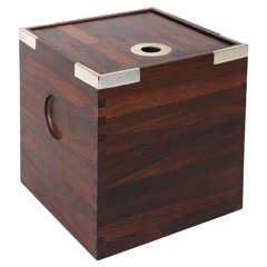 Rosewood Ice Bucket with Silvered Brass Accents by Nissen of Denmark