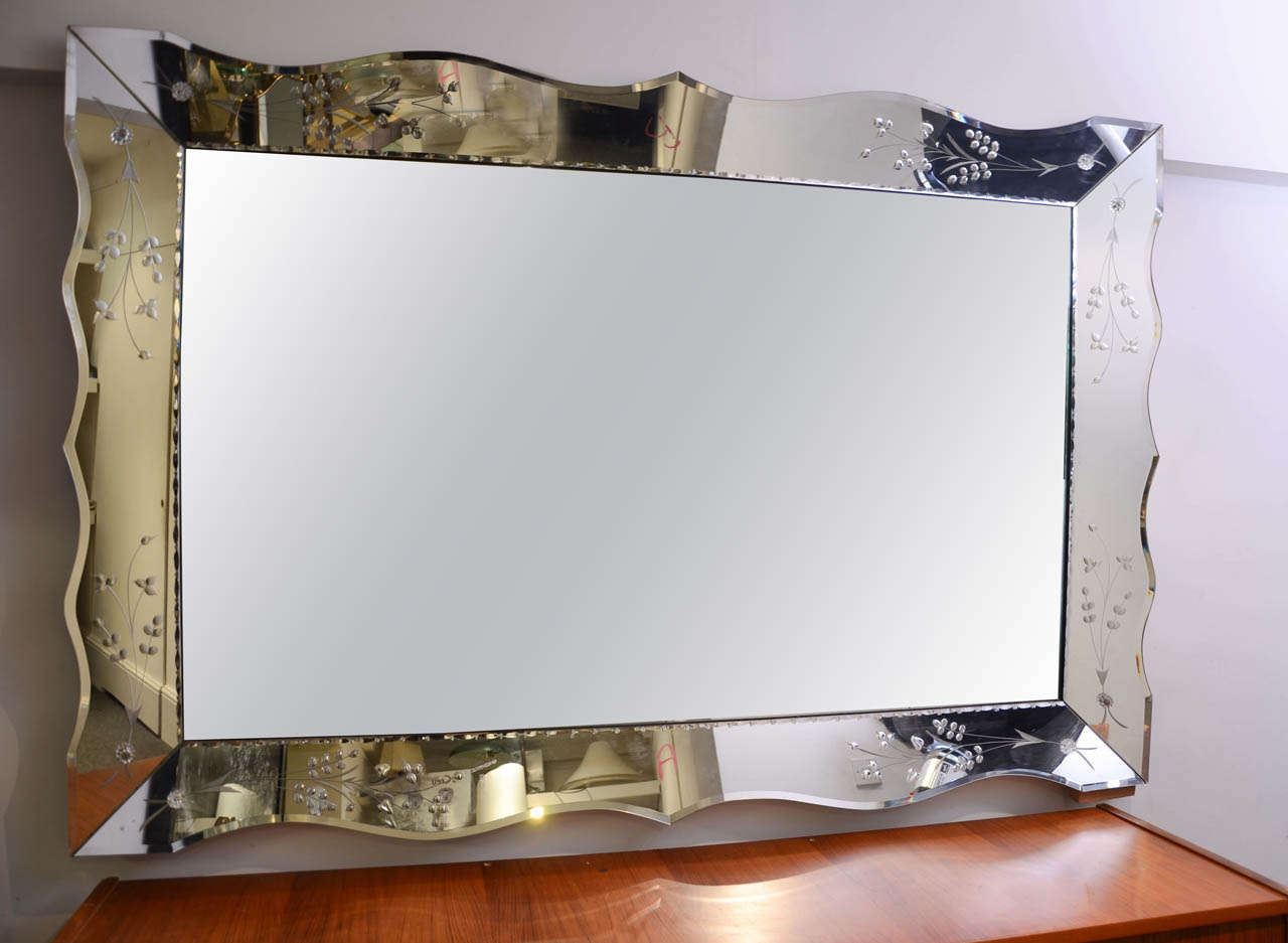 1950s American Large Rectangular Etched Mirror at 1stDibs etched