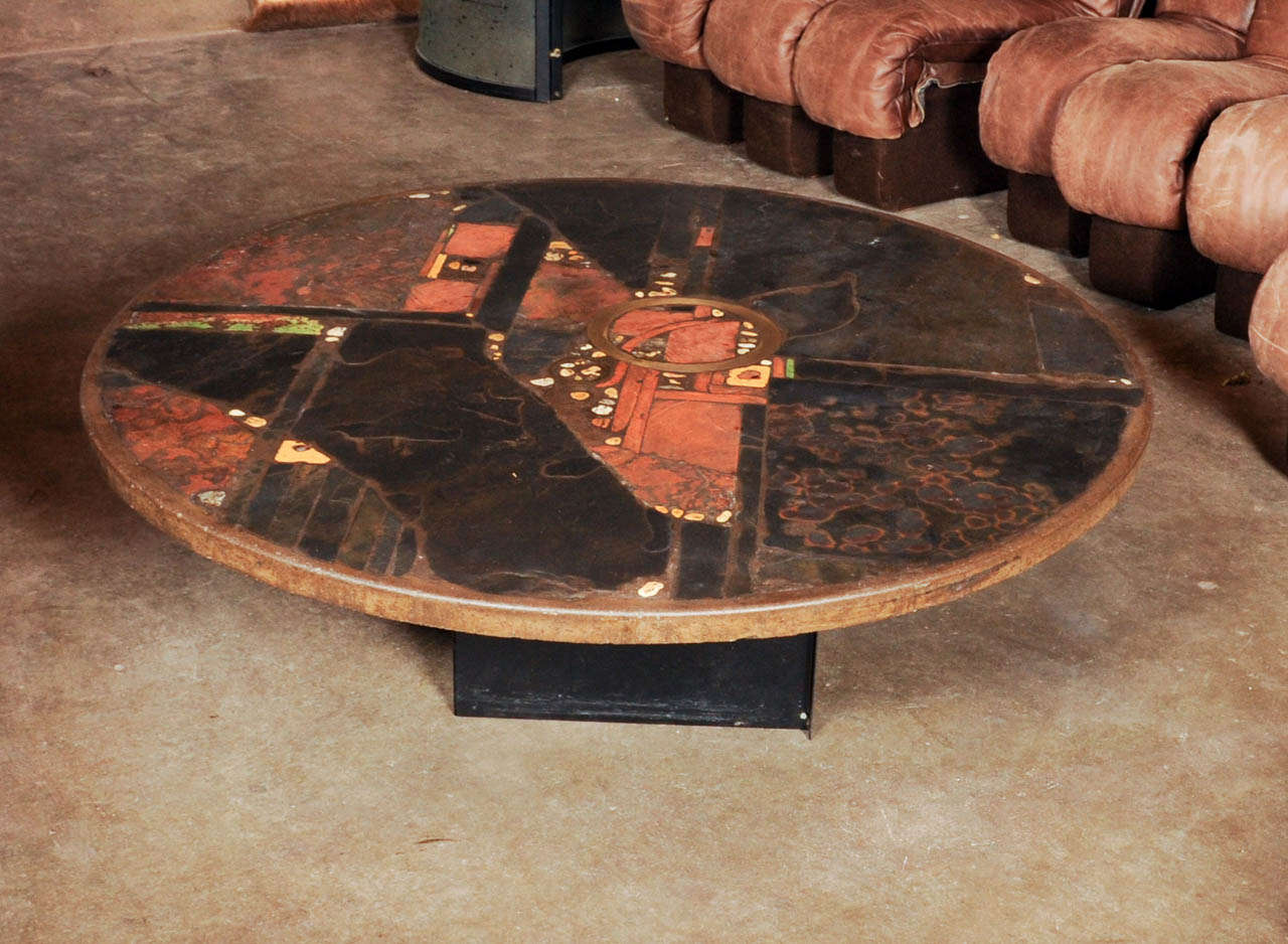 Large Slate Stone Coffee Table By Paul Kingma Signed 1981 Large Slate Stone Coffee Table By Paul Kingma Signed 1981 2