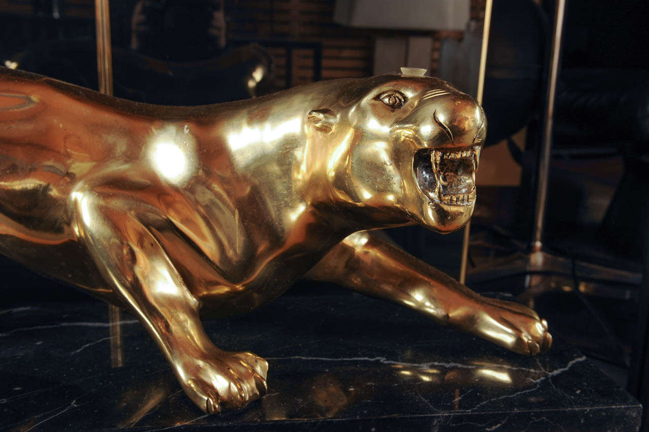 Regency Pair of Amazing Maison Jansen Gold Plated Bronze Sculptures of Leopards