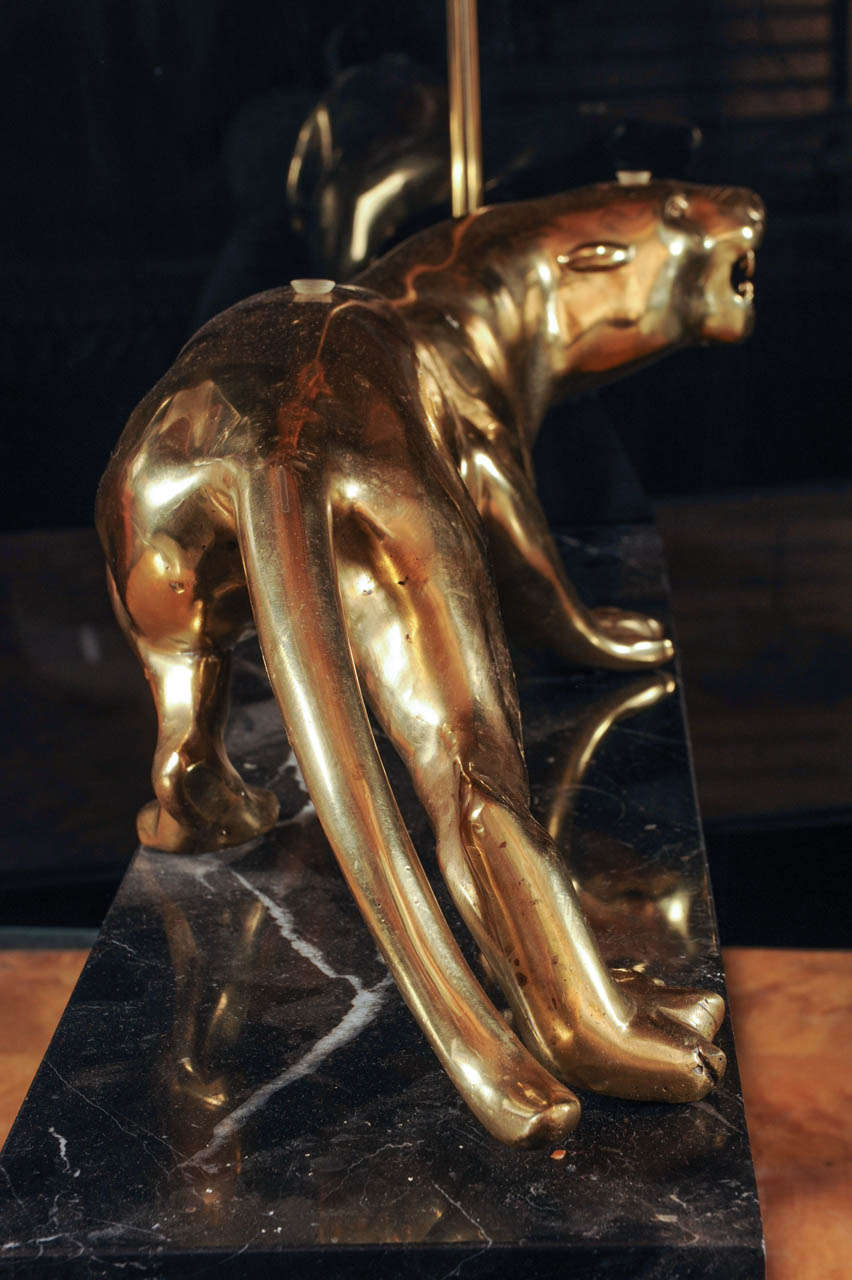 Brass Pair of Amazing Maison Jansen Gold Plated Bronze Sculptures of Leopards