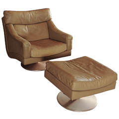 Vintage Wonderful Set Of Swiss Made Lounge Chair + Hocker