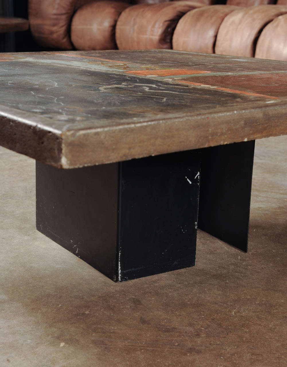 Slate Stone Square Coffee Table by Paul Kingma; Signed "Kingma 1979" at
