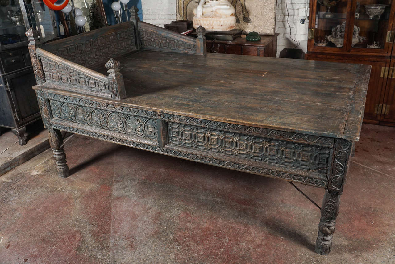 Anglo-Indian Late 19th Century Teak Opium Bed, circa 1890 For Sale