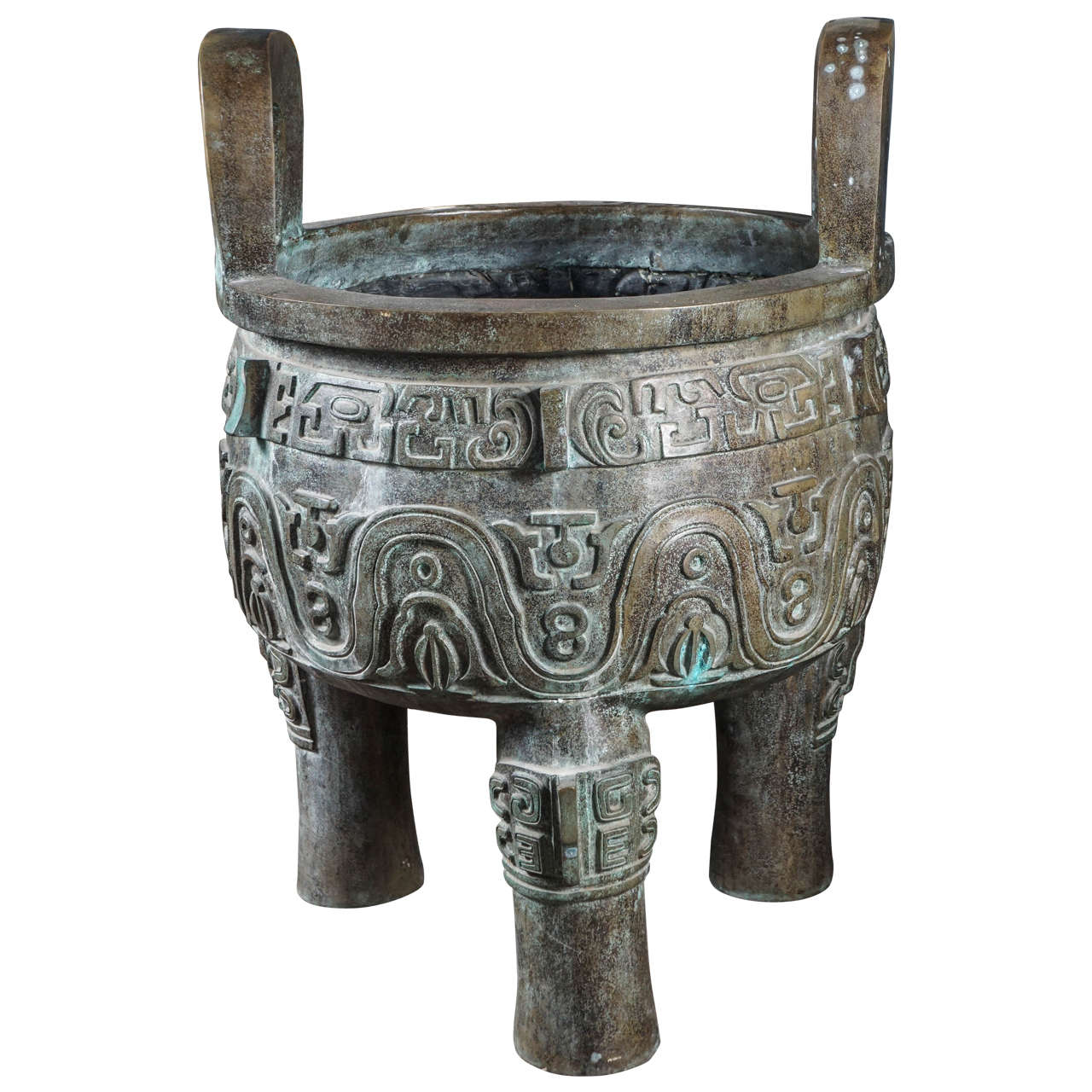 Monumental Bronze Urn Modeled on the Da Ke King, 10th Century BC, circa 1940 For Sale