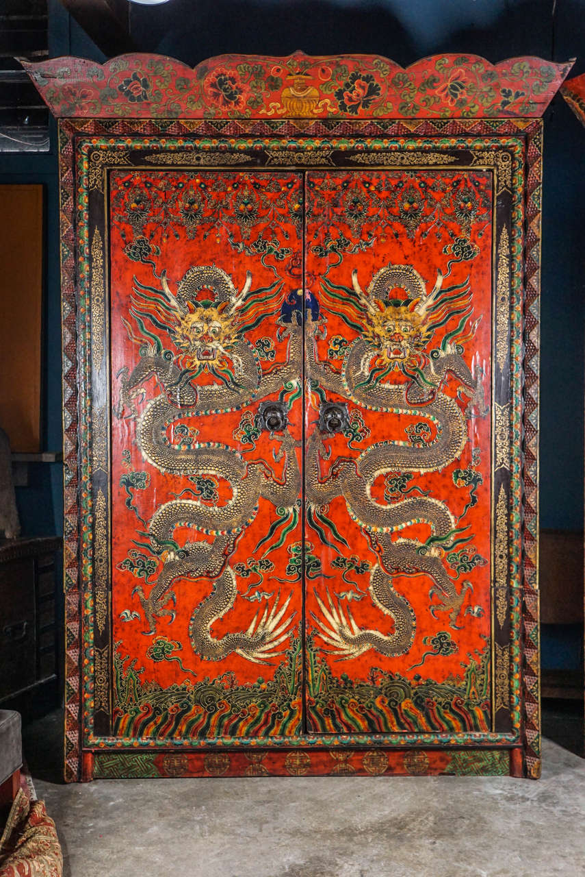 Tibetan Lama S Cabinet Circa 1890 1900 At 1stdibs Materials Juniper Spruce And Elm Hand Painted Carved Interior