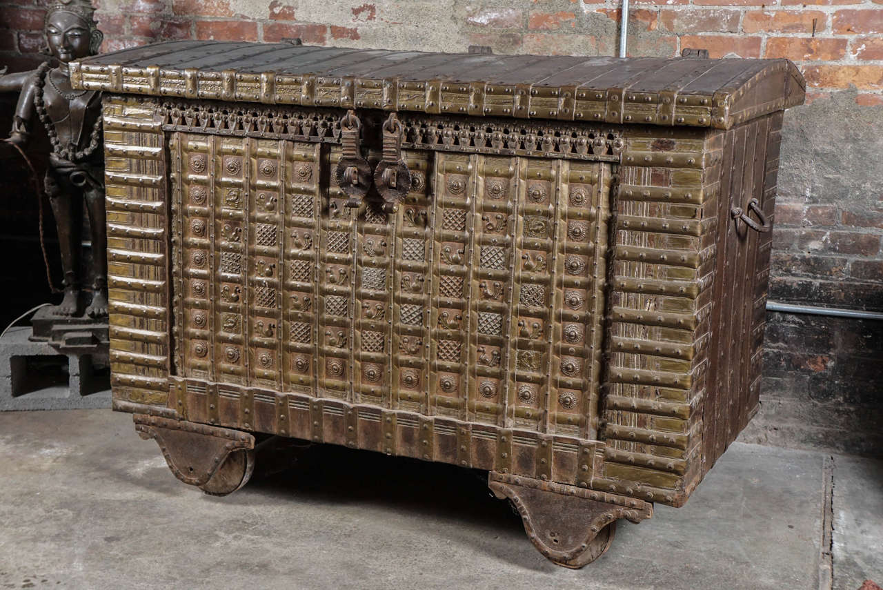 Damchiya, or dowry chests (often indicated by wheeled feet), were used to store and deliver fine linens and other valuables were given to a groom’s family as part of the marriage contract.
Origin: Rajasthan, India.