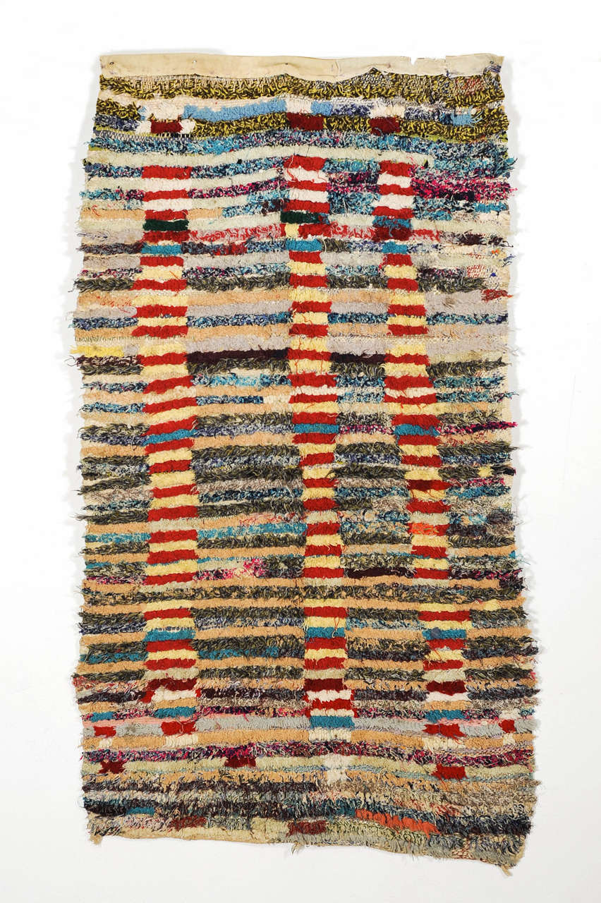 20th Century Abstract Moroccan Berber Boucherouite Rug For Sale