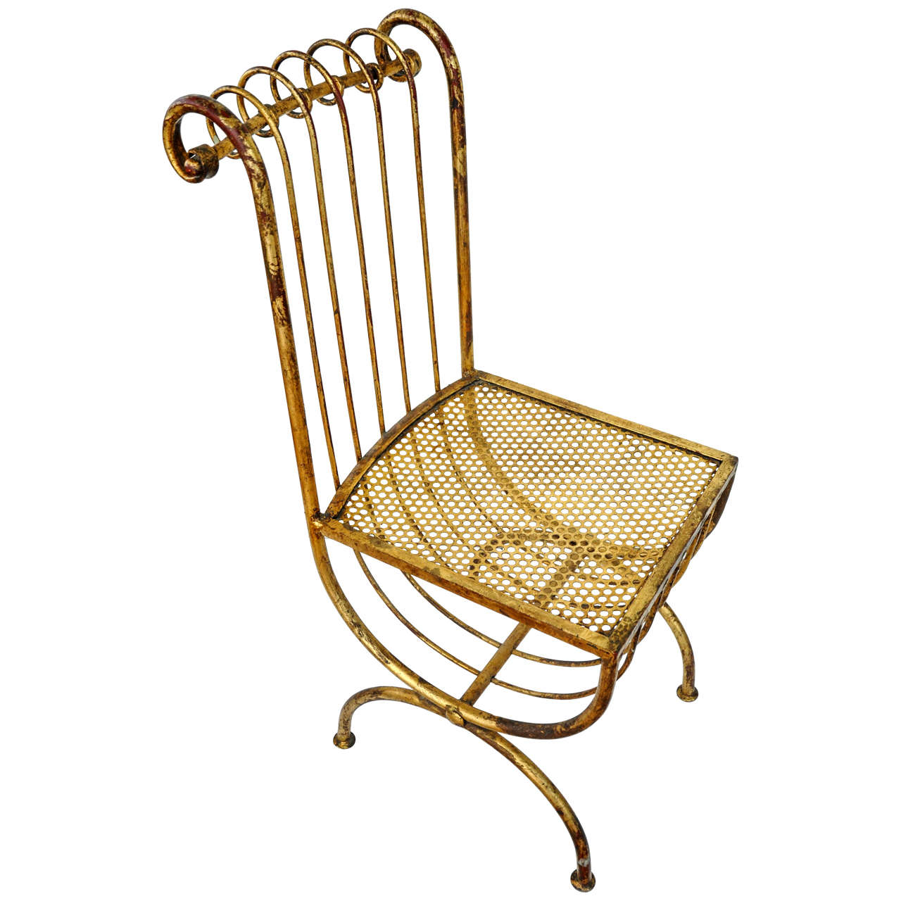 Italian Mid-Century Gilt Iron Side Chair