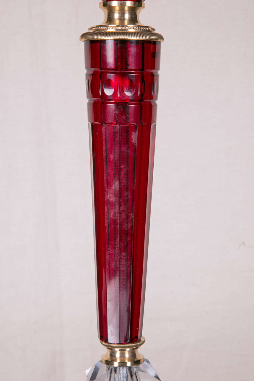 Pair of Lamps in Ruby Red Crystal and Bronze For Sale 2