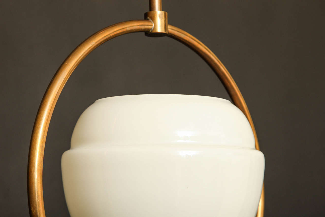 Opaline Glass and Brass Pendant In Excellent Condition For Sale In New York, NY