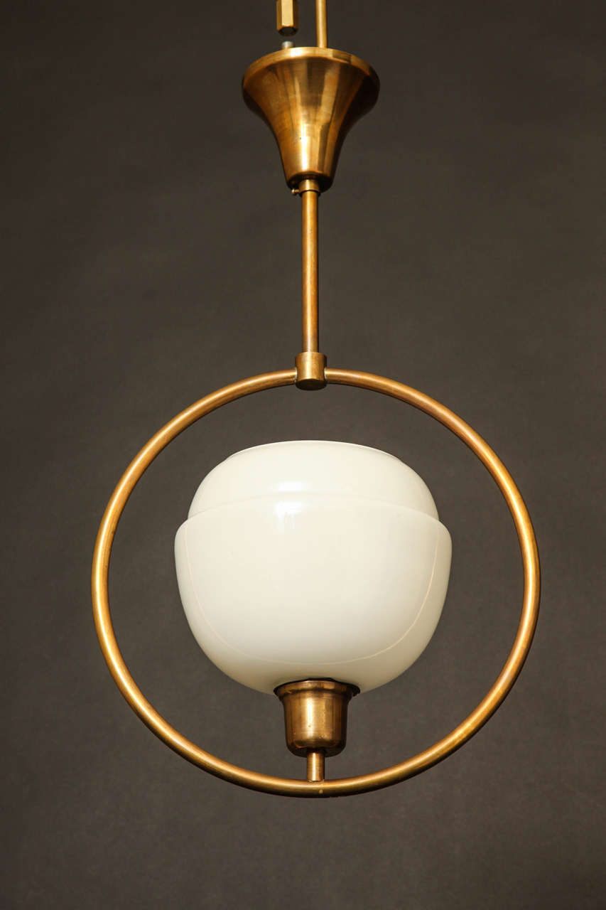 Opaline Glass and Brass Pendant For Sale 2