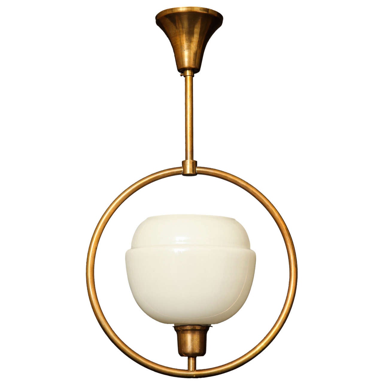 Opaline Glass and Brass Pendant For Sale